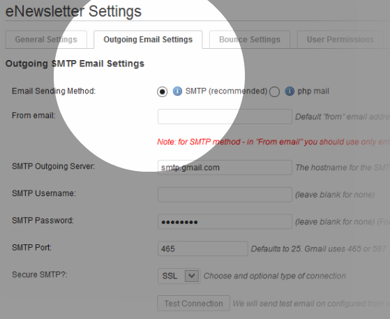 Einstellungen für ausgehende E-Mails – wie Deine Newsletter versendet werden.