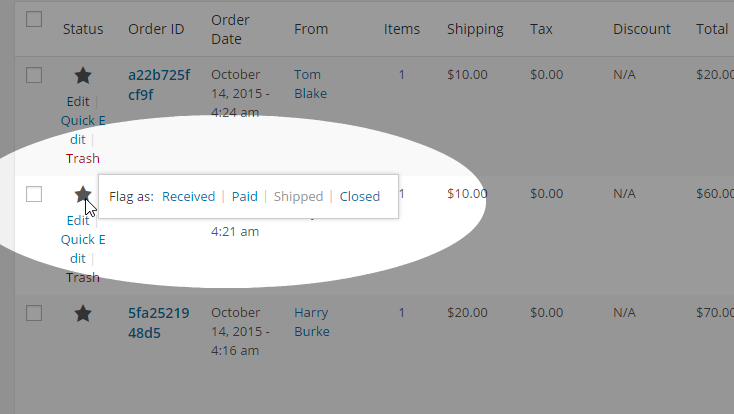 MarketPress – Bestellungen – Quick Flag